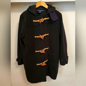 Ralph Lauren Hooded Double-faced Wool Duffel Coat. Blue/black. Women size M.